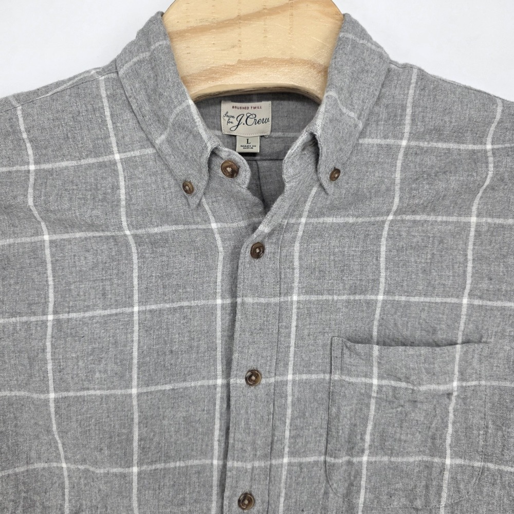 J Crew Brushed Twill Shirt Button Up Mens Size Large Slim Gray Plaid Long Sleeve